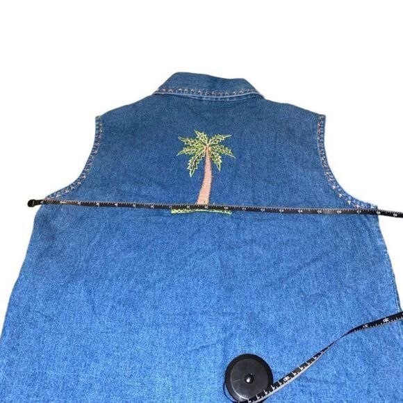 Life Style Vintage Denim Vest with Embroidered Monkeys and Palm‎ Trees - Picture 7 of 11